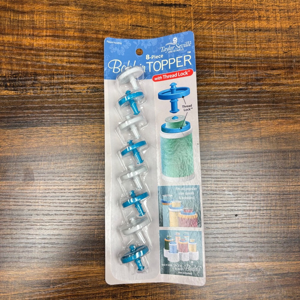 Taylor Seville Originals Bobbin Topper 8 Piece‎ Set with Thread Lock Teal White